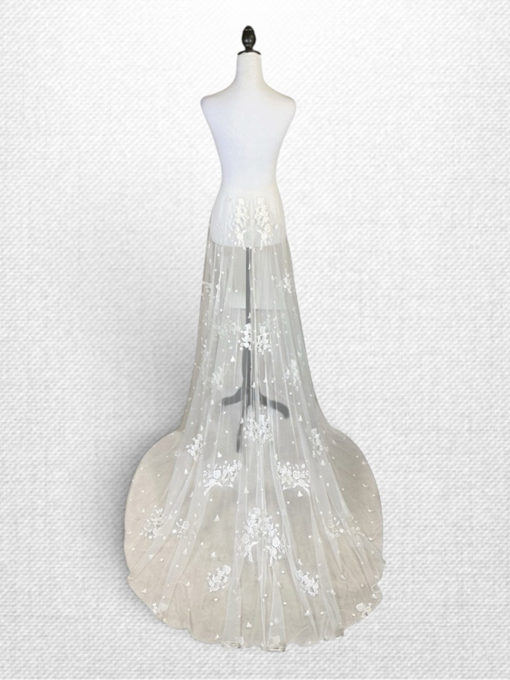 Detachable Bridal Train Overskirt Ivory White Cathedral Floral Tulle Beaded Lace